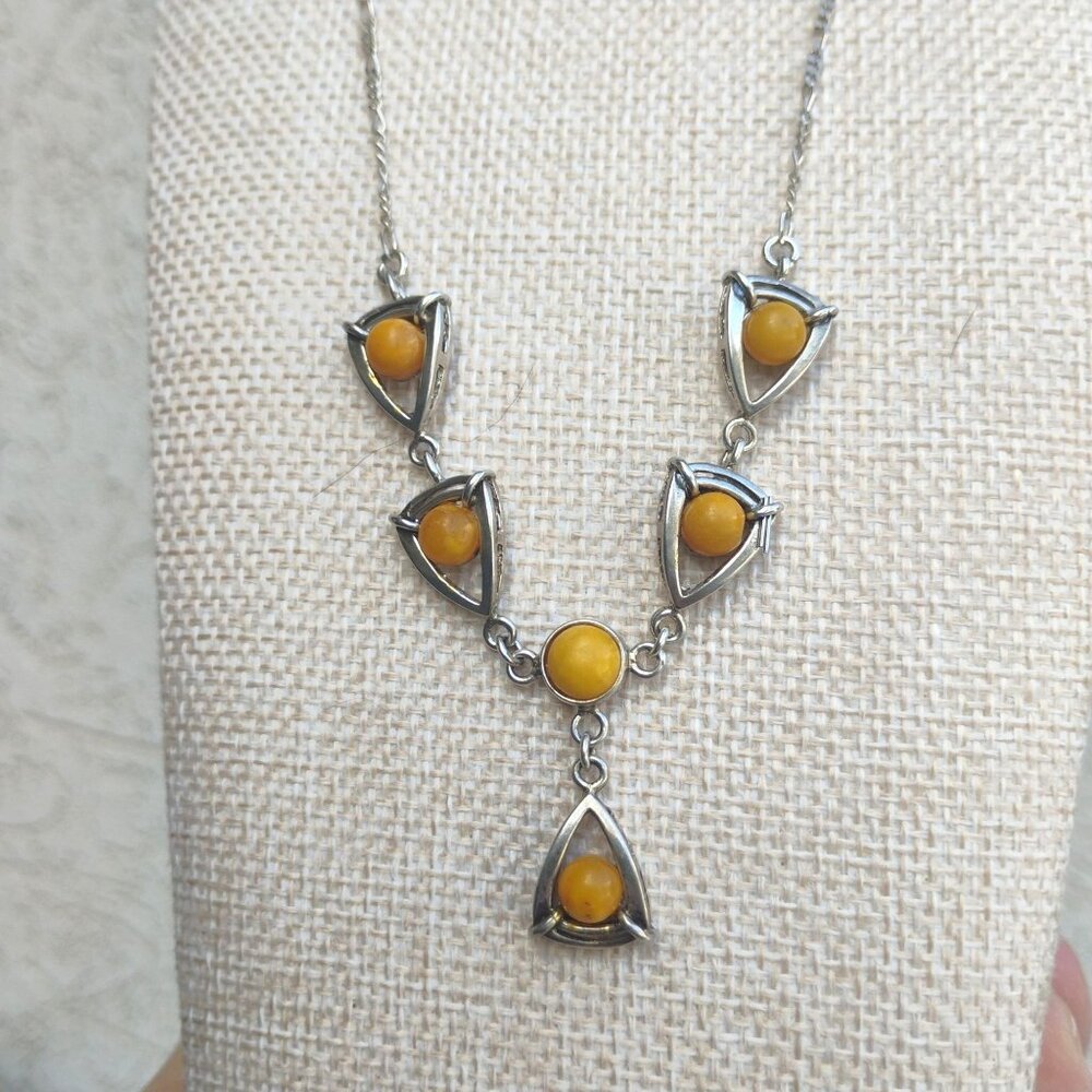 Vintage Baltic Yellow Egg Yolk Amber Sterling Silver Y-Drop Necklace 18" - Picture 3 of 9